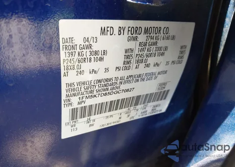 2013 Ford Explorer Xlt from USA, damaged, VIN 1FM5K7D85DGC70827